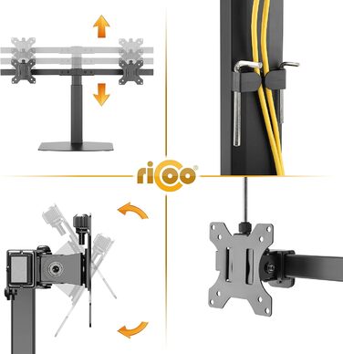 Підставка для монітора RICOO 2 монітори, Dual Monitor-Arm, TS3811, TS4111, для моніторів 17-27 дюймів