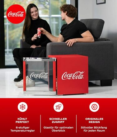 Міні-холодильник для напоїв °CUBES Original Red (48л) зі скляноюю дверцятою, енергоефективний та безшумний, для офісу, геймінгу та вечірок