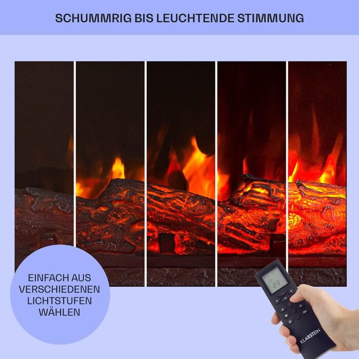 Електрокамін Klarstein Bormio Smart, 1900 Вт, з LED-полум'ям, термостатом, таймером і дистанційним керуванням, чорний – електрообігрівач для вітальні