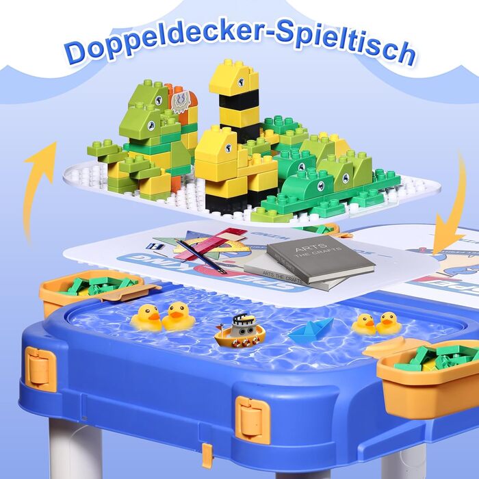Дитячий стіл Fygurso з кріслом та 90 великих кубиків для конструювання. Трансформується в коробку на колесах. Для дітей від 3 років.