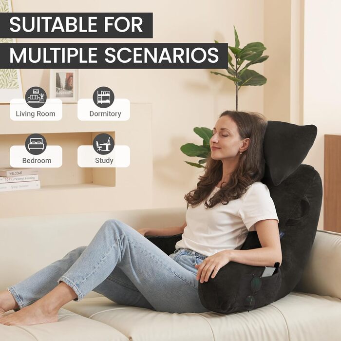Підлогове крісло для читання з підголівником (Oeko-Tex), м'яке спинне крісло з підлокітниками та кишенями для дорослих, зручне ліжко-крісло з Memory Foam для гуртожитку (Сірий, Преміум Великий)