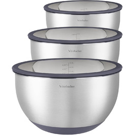 Набір мисок з нержавіючої сталі з кришками [3 шт.] 1л + 2.5л + 4.5л | Миски для перемішування, салатники, набір мисок | Нековзні, складаються, придатні для миття в посудомийній машині