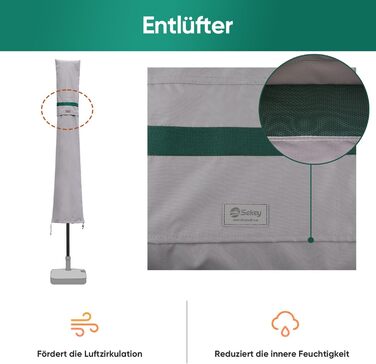 Чохол для садового парасоля Sekey: захисна накидка з кріпленням, водонепроникний, 190 x 30/50 см, світло-сірий