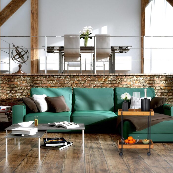 Сервісний столик Relaxdays на колесах з 2 ярусами, чорний/натуральний, 57 x 46 x 28 см