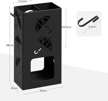 Підставка для парасоль підставкою WOLTU, 2 відділення, з 4 гачками, металева, біла, 25x49x15 см, SST16ws