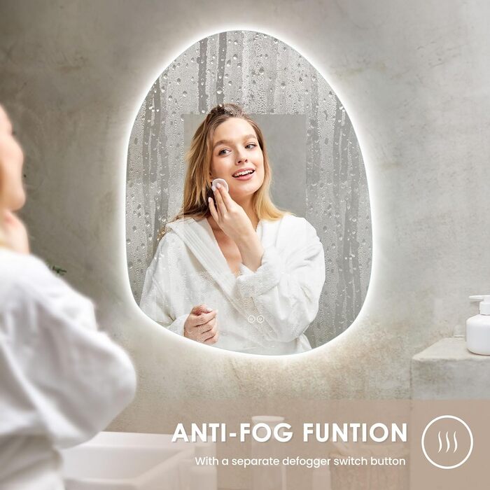 Дзеркало для ванної кімнати Dripex LED з підсвічуванням, сенсорне керування, регулювання яскравості, 3 кольори світла, без запотівання, 85x52 см