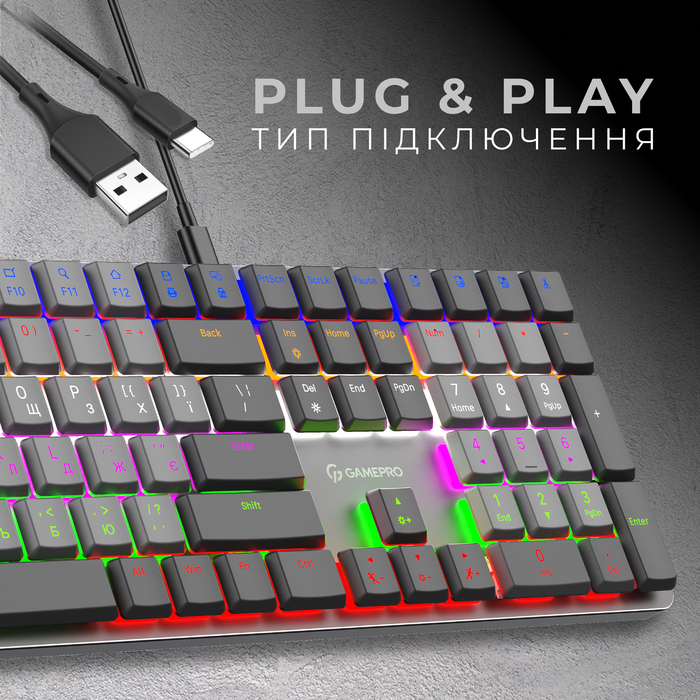 Дротова механічна клавіатура GamePro MK145R Red Switch Low Profile Dark Gray