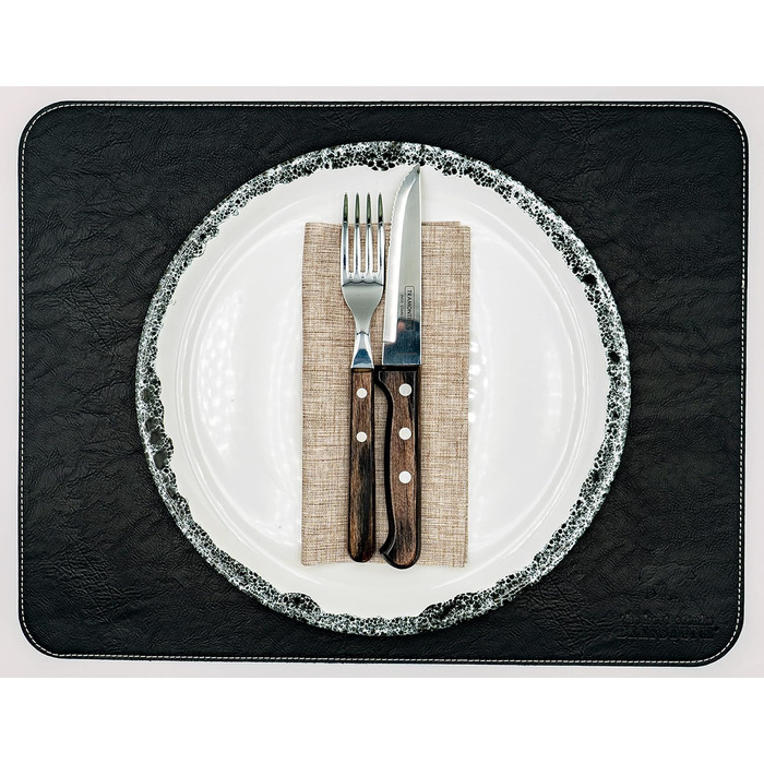 Набір столових серветок BEEFSTONE® 6 шт. з PU шкіри, двосторонні, водонепроникні, миючіся, з ефектом шкіри, 44 x 34 см (Чорно-коричневий/Бежевий)