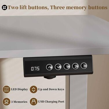 Електричний підйомний механізм для столу 2-ступеневий з пам'яттю, регульовані ніжки, сідайте-стоячи, сірий колір