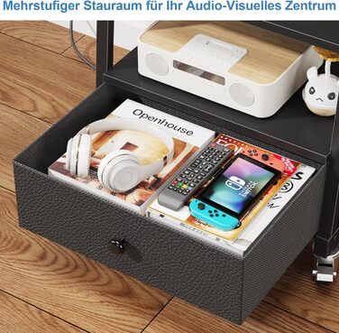 Підставка для телевізора на колесах з ящиком, чорна, 140 см. Підходить для телевізорів 32-75 дюймів