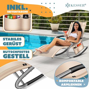 Крісло-шезлонг KESSER® для відпочинку на вулиці | Садове крісло-шезлонг | Стійке до погодних умов, витримує до 150 кг | Бежевий
