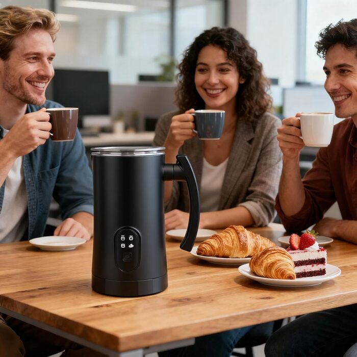 Електричний пінощікач для молока 400W, 350мл, нержавіюча сталь, 4 режими, для капучино, лате, макіато, гарячого шоколаду, для дому, офісу, як подарунок