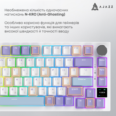 Бездротова механічна клавіатура Ajazz AK820 PRO PRO 75% Gift Switch White RGB   (AK820PRO-G-PWB)