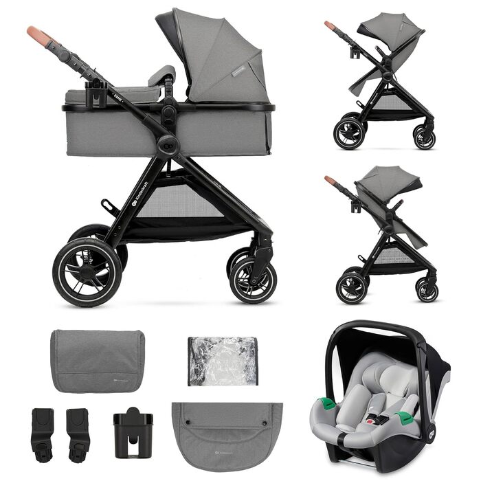 Дитяча коляска Kinderkraft ESME 3-в-1: комплект з автокріслом I-size, до 22 кг, сірого кольору