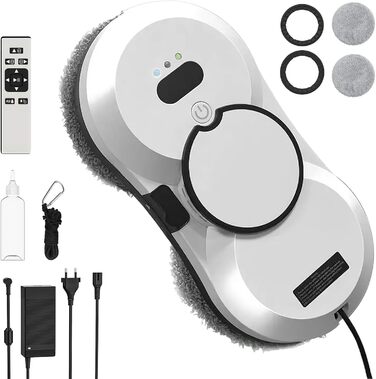 Робот для миття вікон з функцією розпилення, 5600Pa, з пультом дистанційного керування, автоматичний для внутрішніх та зовнішніх вікон, подвійний захист, 10 мікрофібрових серветок