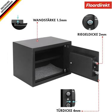 Мобільний сейф Floordirekt Tresor Grasberg: захист для дому, 20x31x20 см, антрацит, електронний та комбінаційний замок, настінний сейф з болтами та ключем
