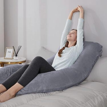 Наволочка на U-подібну подушку для вагітних та годування, бавовняна знімна наволочка для подушки для тіла, сіра, 140 x 80 см