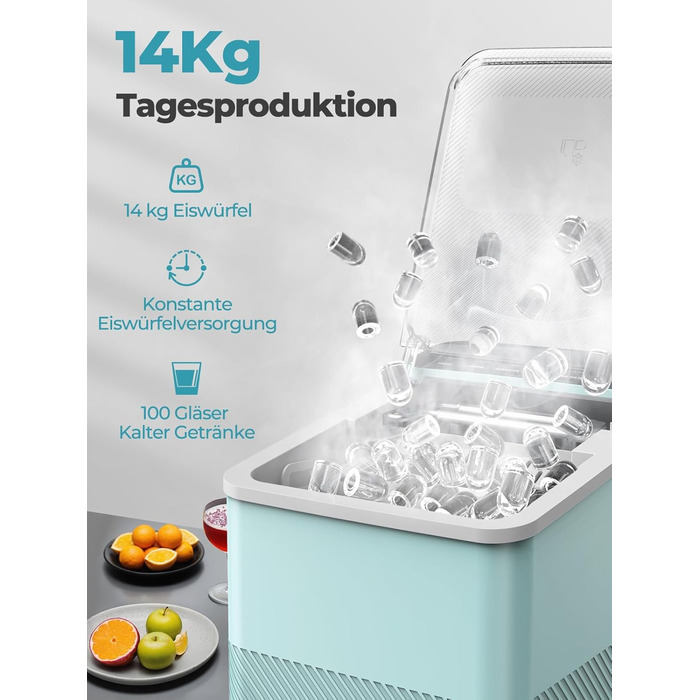 Машина для льоду Fohere портативна, самоочищення, 14 кг/24 год, зелена - для дому, бару, офісу, кемпінгу
