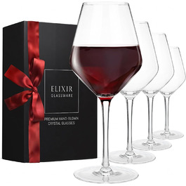 Скляний набір Elixir Glassware для червоного вина (4 шт.) – 625 мл, преміум-кристал, ручної витримки