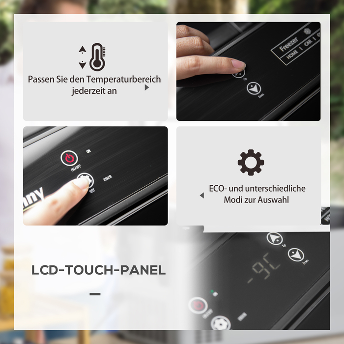 Холодильник автомобільний Outsunny Kühlbox 50L з LCD-дисплеєм, 2 режими роботи, компресорний, з ручками, для кемпінгу, подорожей на човні, 12/24V DC та 110-240V AC, сірий+чорний