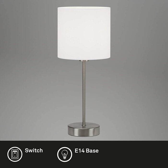 Світильники BRILONER-настільна лампа, настільна лампа, приліжкова лампа, приліжкова лампа, настільна лампа, E14, в комплекті. Кабельний вимикач, тканинний екран, 160x385 мм (DxH), 7002-011 (білий)