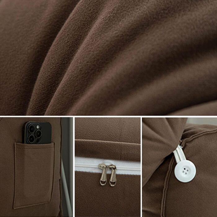 Подушка для читання COYEUX, велика подушка для ліжка з кишенею, спинка для телевізора, клиновидна подушка з підтримкою шиї, для сидіння в ліжку, на дивані або на підлозі (з підголовником) сіро-блакитна, ширина 55 см (з підголовником)