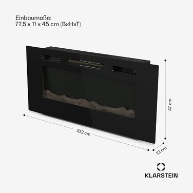 Електрокамін Klarstein Galeras Smart 1800 Вт, LED-полум'я, з додатком та пультом, регульовані кольори й яскравість, захист від перегріву, настінний, чорний, 102x47x13 см