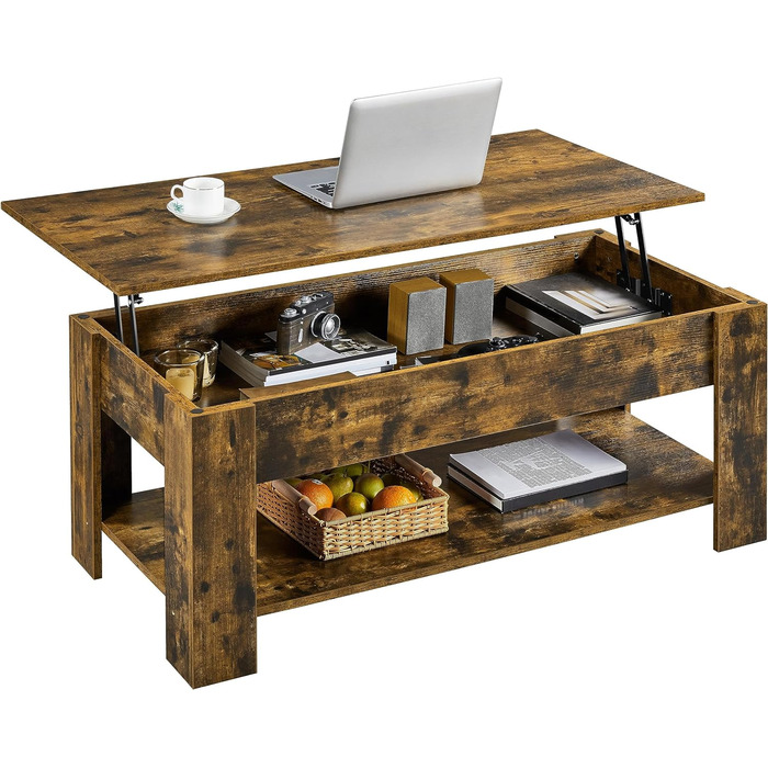 Журнальний столик Yaheetech з регульованою висотою та прихованим місцем для зберігання, колір: іржавий коричневий (120 x 59 x (49,5-63,5) см)