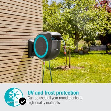 Шланг садовий Gardena RollUp L (бірюзовий) 30 м: гнучкий полив для великих садів, поворотна коробка для шланга, з шлангом Gardena 30 м та монтажними аксесуарами (18625-20)