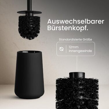 Комплект аксесуарів для ванної кімнати: кераміка преміум-якості, дозатор для мила, 2 склянки, знімна щітка для унітазу - скандинавський дизайн, матовий чорний, 4 шт.