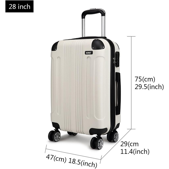 Набір валіз KONO Zwillingsrollen 3шт. (M-L-XL) з ABS-пластику, бежевий колір