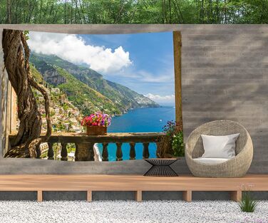 Вид на балкон, гори, море, природу - Гобеленовий плакат - 200x150 см - Садовий плакат - Гобелен великий - прикраса аксесуара для саду та вітальні