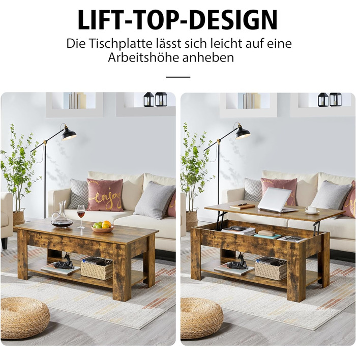 Журнальний столик Yaheetech з регульованою висотою та прихованим місцем для зберігання, колір: іржавий коричневий (120 x 59 x (49,5-63,5) см)