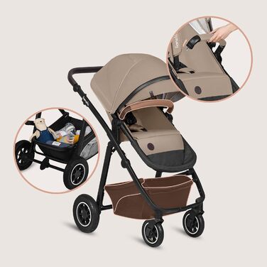 Дитяча коляска Lionelo Bianka 3 в 1 до 22 кг з автокріслом, складна, система подорожей, регулювання спинки, колеса 360°, амортизація, великий капюшон (BEIGE SAND)