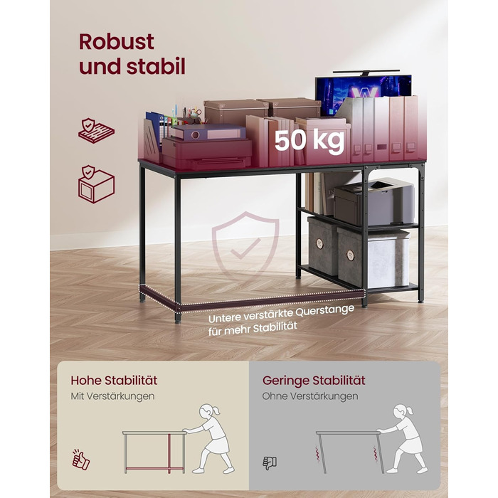 Кутовий стіл VASAGLE L-подібний з полицею, комп'ютерний стіл з місцем для зберігання, офісний стіл для дому, 120 x 80 см, Чорний горіх