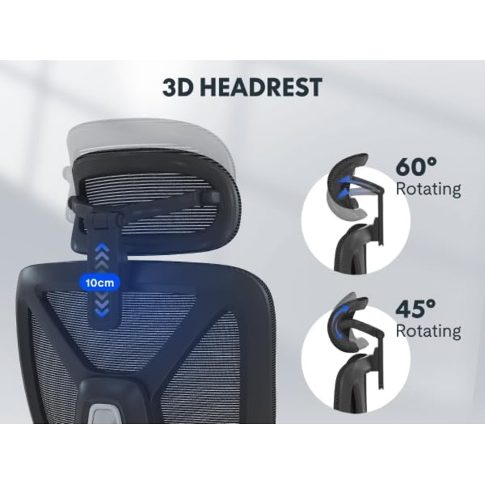 Органічний офісний стіл FLEXISPOT ErgoX: ергономічний крісло з 3D підлокітниками, 3D-підголівником, 5D-регулюванням спинки, дихаюча сітка, до 130 кг, темно-сірий