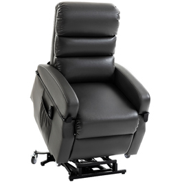 Крісло-релаксатор з підйомним механізмом та електроприводом. Електричне крісло з підніжкою, пультом дистанційного керування та функцією відкидання спинки, колір – темно-сірий.