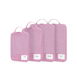 Набір органайзерів для валізи та рюкзака ECOHUB, 4 компресійні пакувальні куби з міцною сіткою та бирками, екологічні дорожні сумки для одягу (Рожевий)