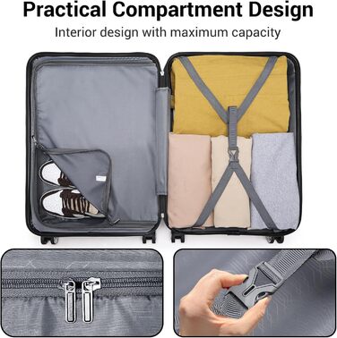 KONO Чемодан-валіза на колесах L (65 см) Чорний