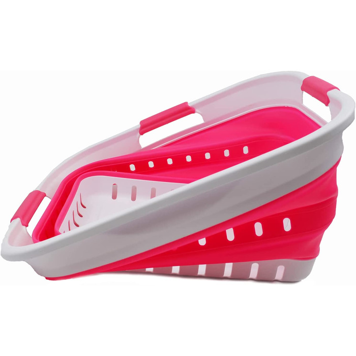 Складна Пластикова корзина для білизни SAMMART 30L з 3 ручками-складаний спливаючий контейнер для зберігання / Органайзер-портативний піддон для прання-компактна корзина /кошик (Біла / рожево-рожева)
