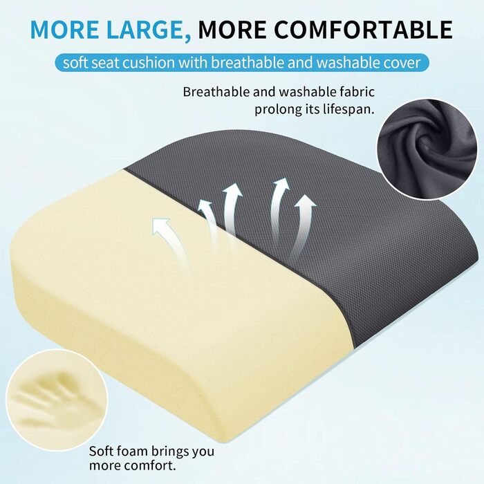 Подушка для сидіння TranquilRelax з Memory Foam для офісного крісла, дому та авто. Зручна для спини, ішіасу, стегон та куприку. Сірого кольору, велика.