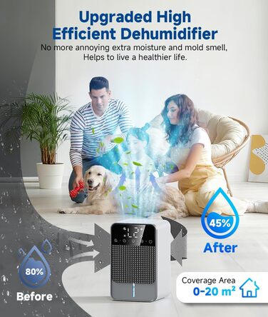 Електричний осушувач повітря 1800 мл з тихою роботою, функцією відтавання та автовимкнення, 7 кольорових підсвіток, портативний осушувач для спальні, ванної кімнати, підвалу, продуктивність 560 мл/24 год