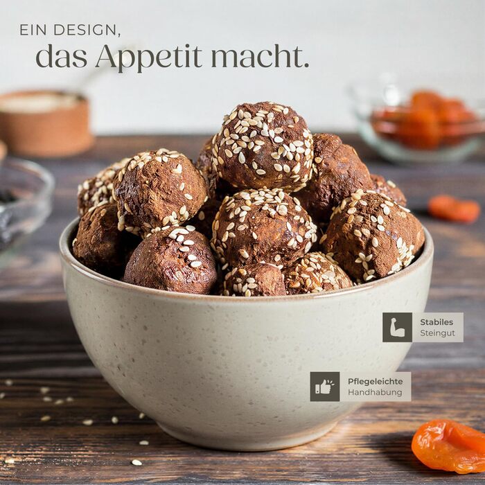 Набір посуду tectake® на 6 осіб (30 предметів), керамічний посуд, ручної роботи, з тарілками, мисками та чашками, придатний для миття в посудомийній машині та використання в мікрохвильовій печі - (24 предмети, Mid Sea)