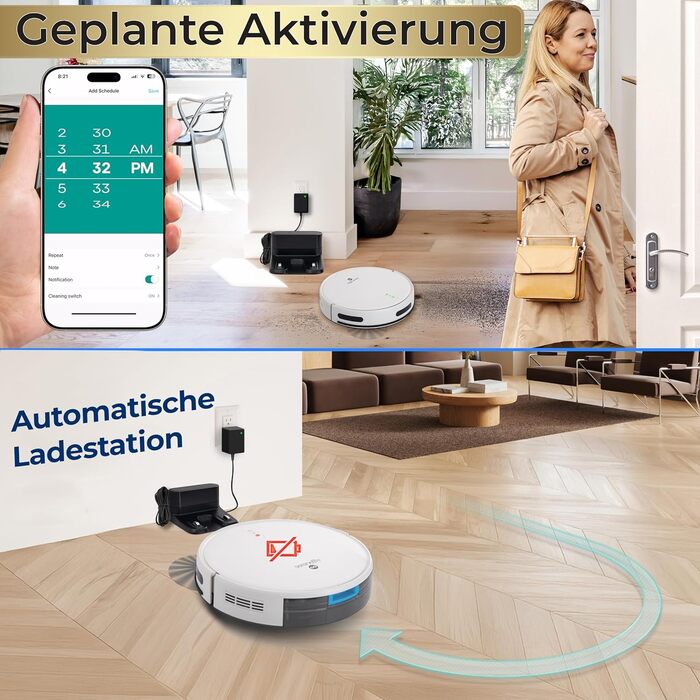 Робот-пилосос SereneLife з функцією миття підлоги, 3-в-1, з керуванням через додаток, для видалення шерсті тварин та прибирання килимів (1000Pa)