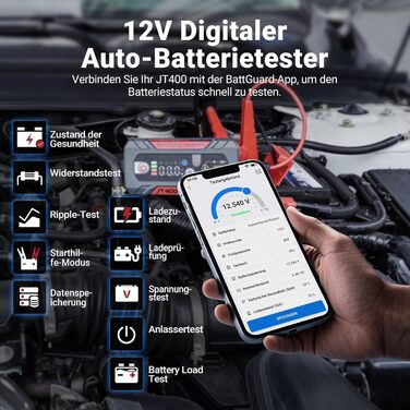 Портативний пусковий пристрій та тестер акумулятора LOKITHOR JT400: 2500A, 12V, для бензинових (8.5L) та дизельних (6.5L) авто