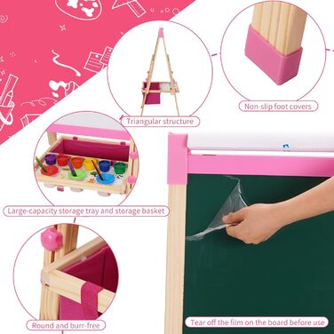 Дитяча мольберт-дошка Maltafel рожевого кольору з сумкою, регульована висота, двосторонній, з рулоном паперу, для дітей від 4 років