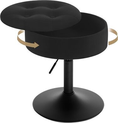 Крісло для туалетного столика WOLTU, пуф з місцем для зберігання, регульована висота, обтягнутий велюром, 360° обертання, для спальні, вітальні, їдальні, чорний, BH329sz-1