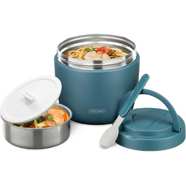 Термоконтейнер для їжі Itslife 970 мл, термоконтейнер з кришкою, з нержавіючої сталі з ложкою, термотермос для їжі, ланч-бокс для супів, дитячого харчування, каші (зелений, світло-блакитний)