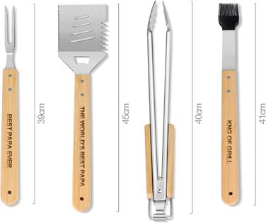 Набір барбекю Papa Geschenke: 4 шт. з нержавіючої сталі, аксесуари для гриля, подарунок для чоловіків, день народження, преміум-якість, набір інструментів для гриля в кейсі для саду та кемпінгу