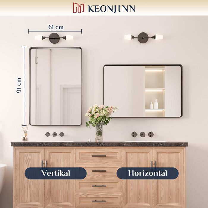 Дзеркало Keonjinn Wand Spiegel 40x50 см з металевим каркасом, прямокутне. Для ванної кімнати, вітальні, спальні, коридору. Чорний колір. Розміри: 90 x 60 см